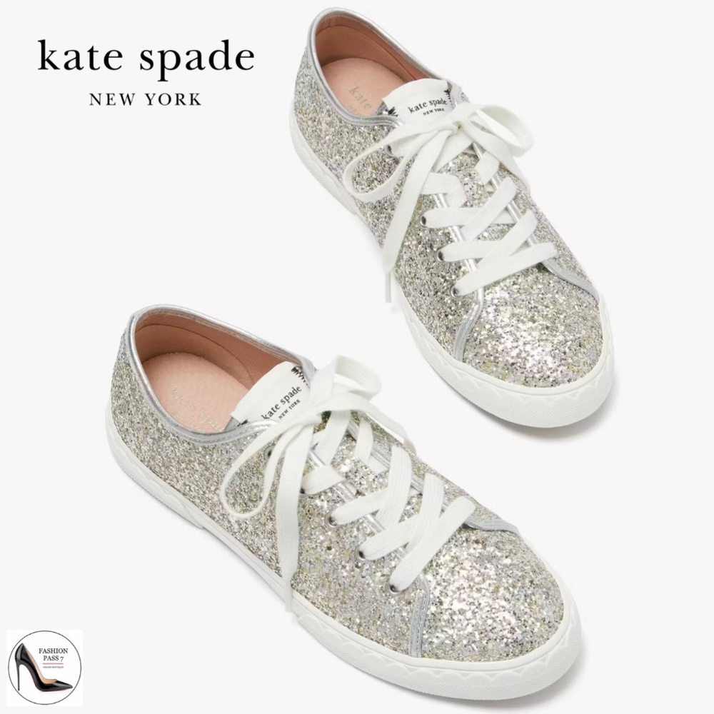 KATE SPADE Vale Silver Glitter Lace up Fashion Sneakers Comfortable Loafers 8